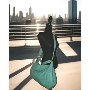 Onna Ehrlich Turquoise/Teal Large Leather Hobo Foldover Bag 19x11x5